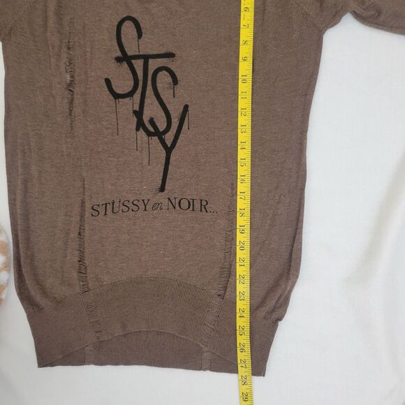 Stussy En Noir Knitwear Destroyed Sweater top Size Small Distressed Brown Grunge - Picture 7 of 16